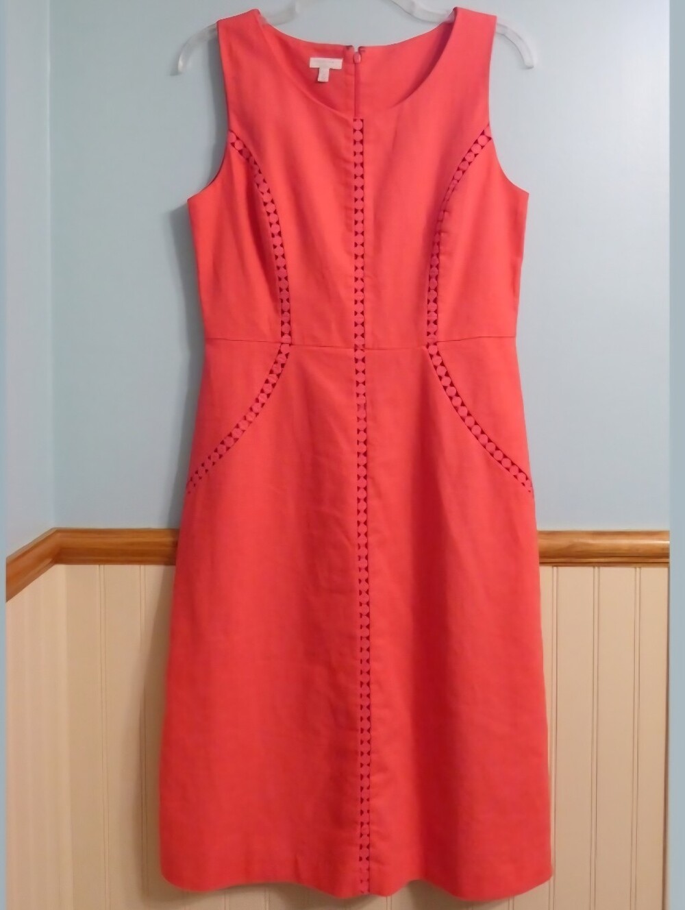 Talbots Coral Sleeveless Sheath Dress Linen Cotton Womens 6P Petite Eyelet Lace